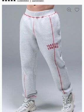 Tlf Men's Light Gray Sweatpants with Red Stitching and 'Take Life Further' Print